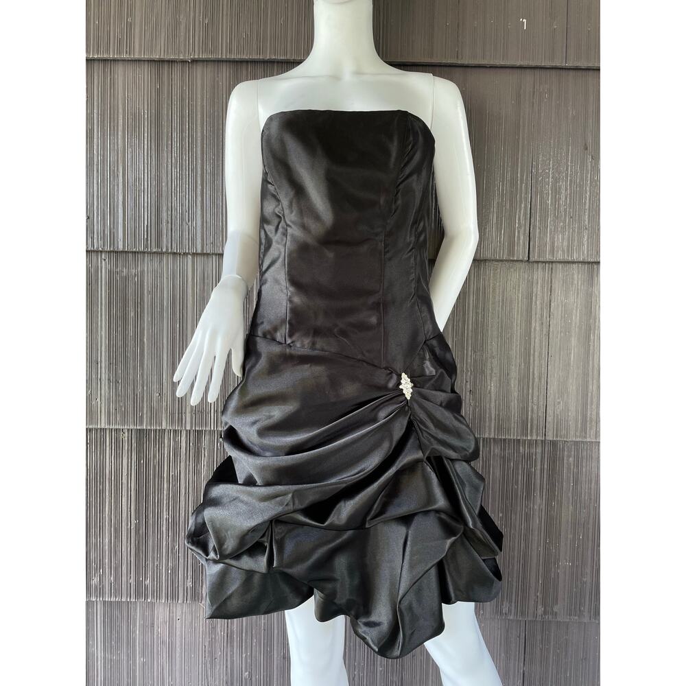 🔥Jessica McClintock Gunne Sax Strapless Black Bubble Dress Prom Cocktail Formal